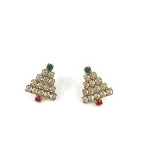 Vintage Rhinestone Christmas Tree Stud Earrings